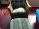 2 fauteuil + pouf tissu merisier